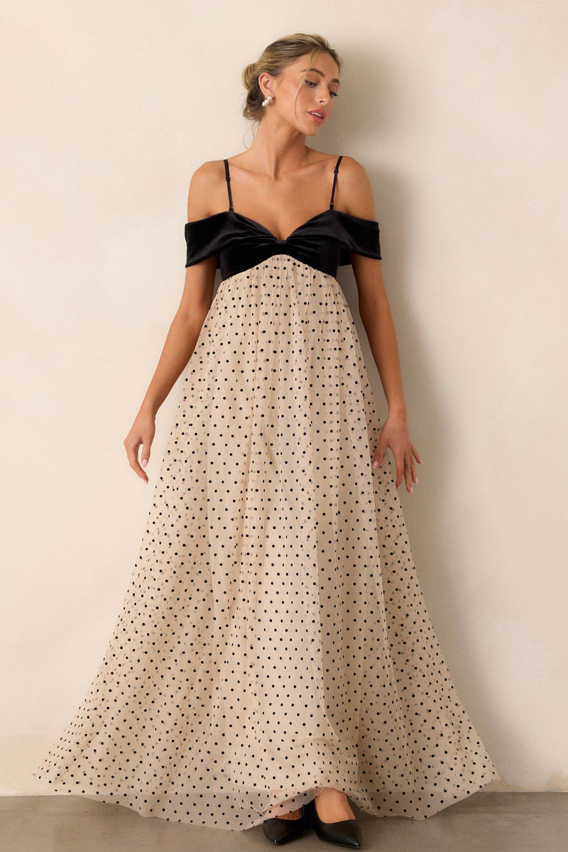 Thank You & Goodbye Light Beige Polka Dot Maxi Dress