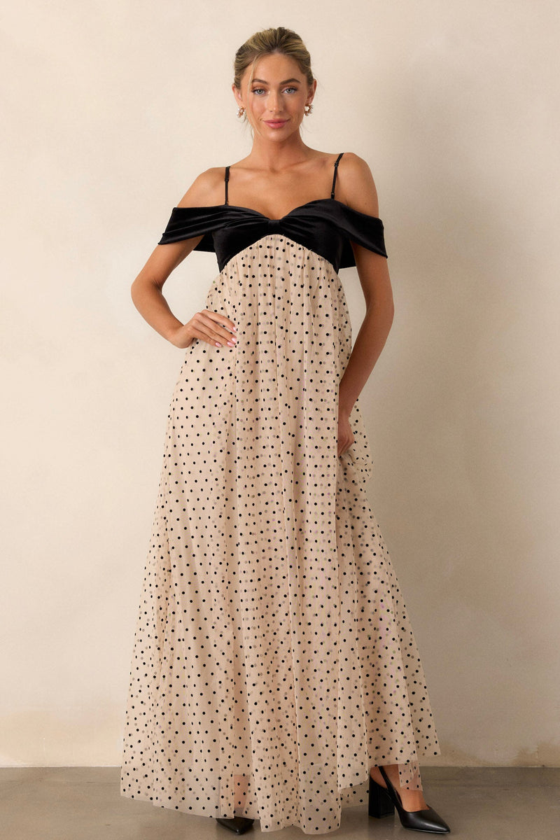 Thank You & Goodbye Light Beige Polka Dot Maxi Dress