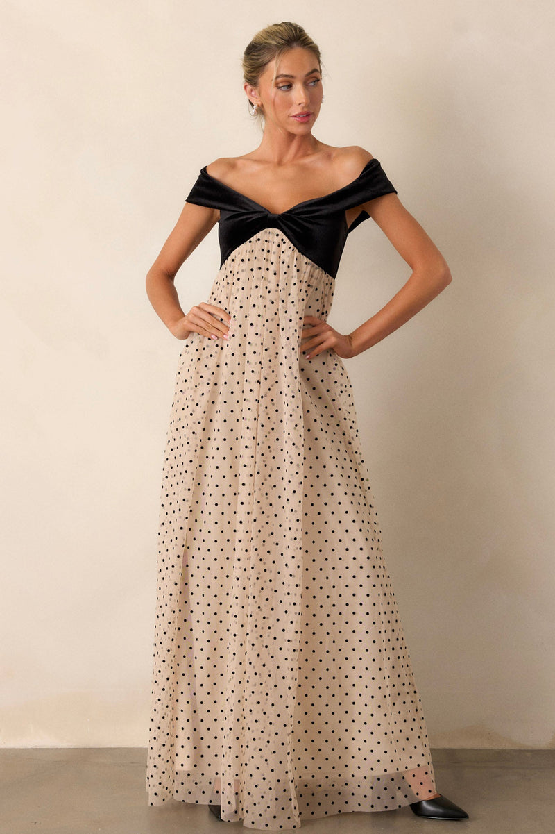 Thank You & Goodbye Light Beige Polka Dot Maxi Dress