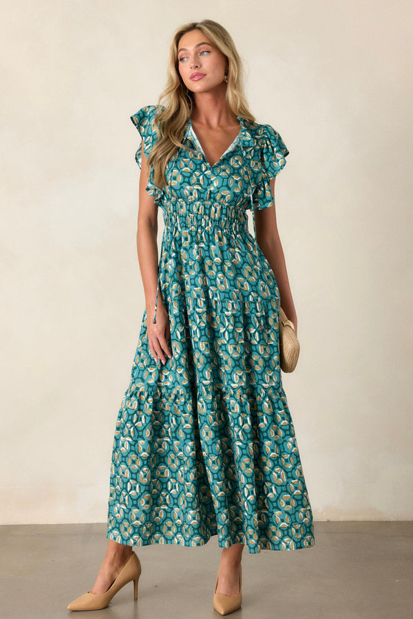 Vintage Vow Green Ruffle Sleeve Maxi Dress