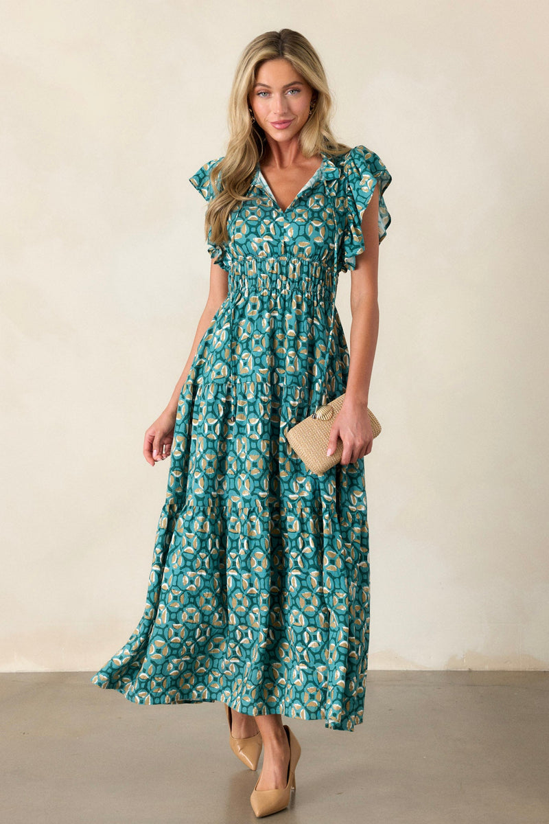 Vintage Vow Green Ruffle Sleeve Maxi Dress