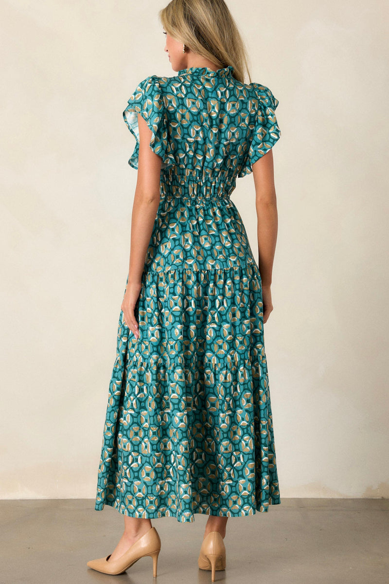 Vintage Vow Green Ruffle Sleeve Maxi Dress