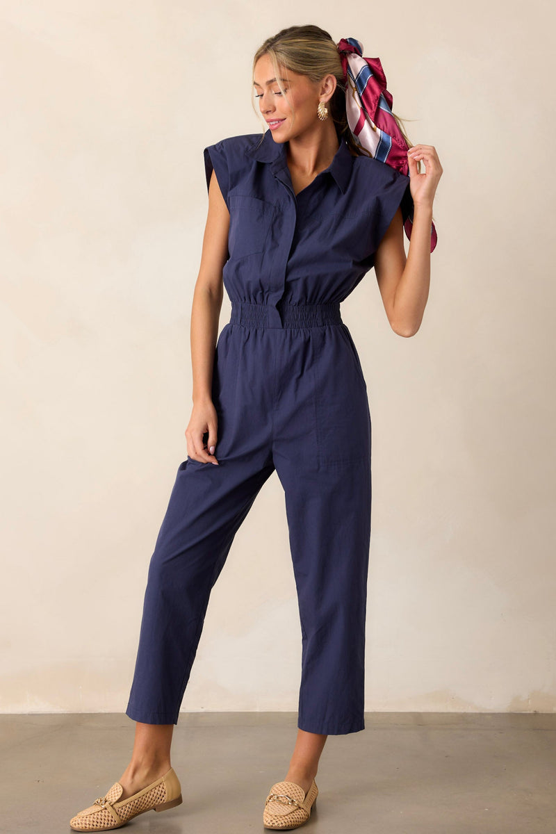 But A Dream Navy 100% Cotton Cargo Jumpsuit