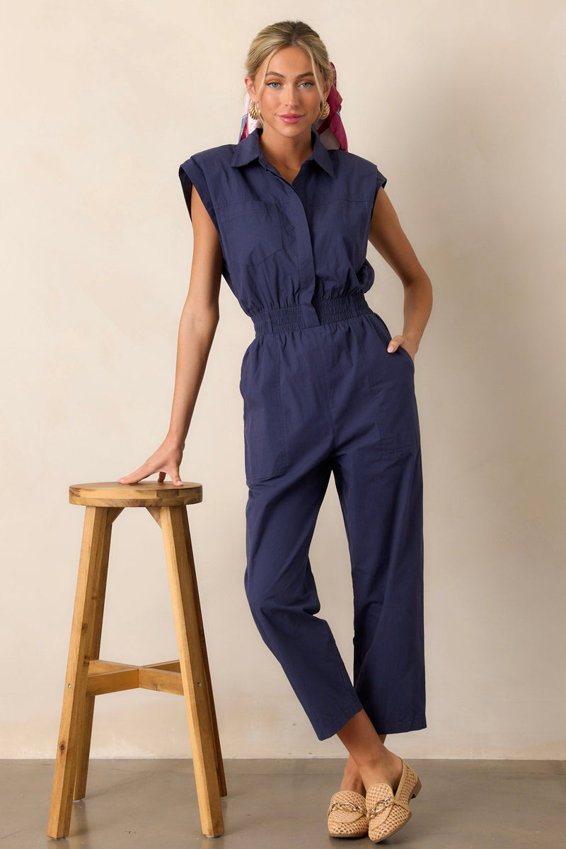 But A Dream Navy 100% Cotton Cargo Jumpsuit