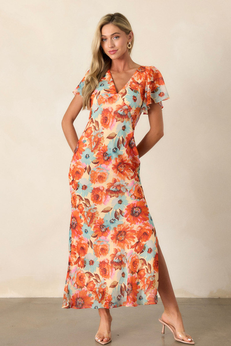 Sunshine of Your Love Orange Multi Floral Maxi Dress