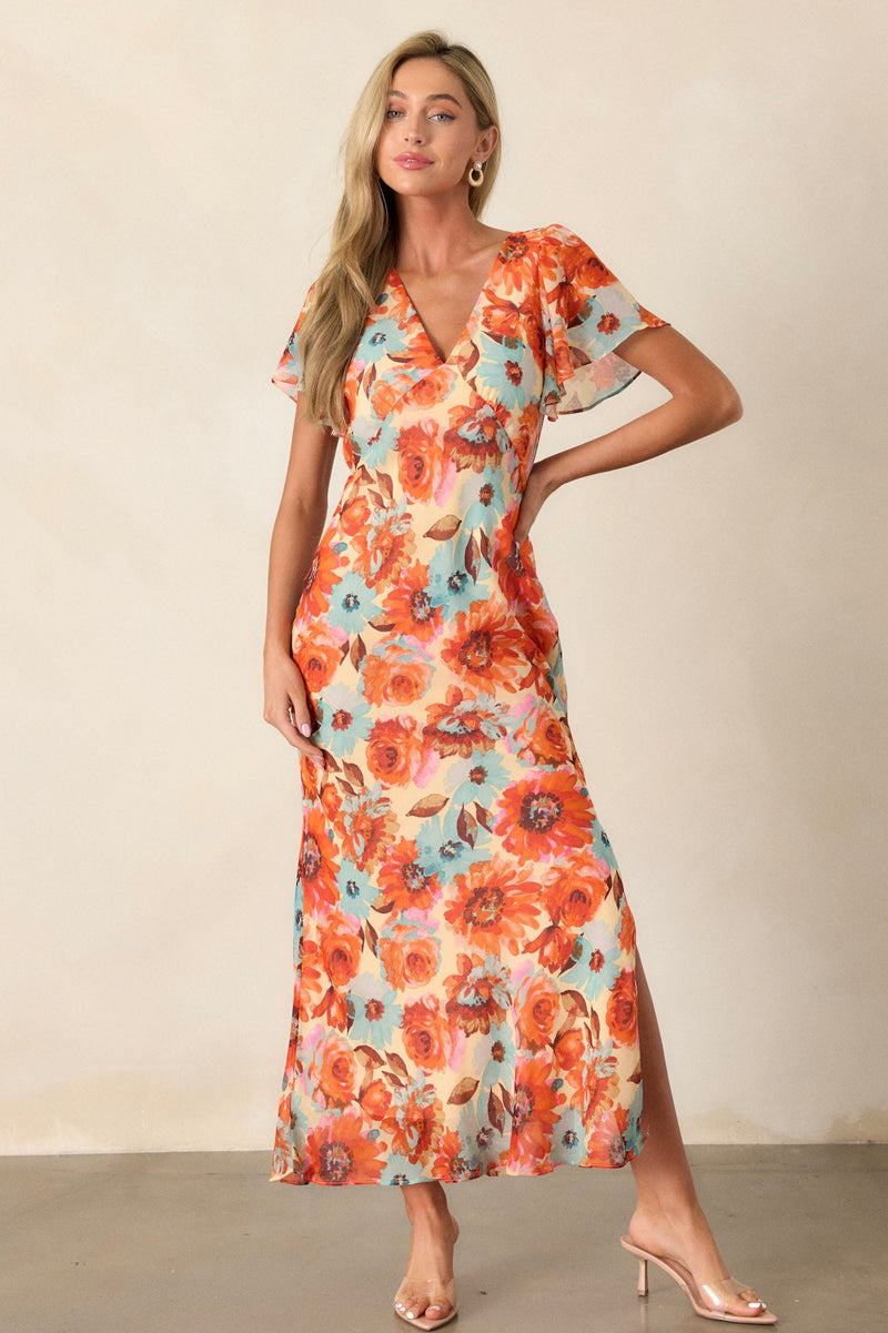 Sunshine of Your Love Orange Multi Floral Maxi Dress