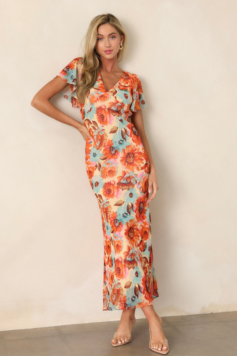 Sunshine of Your Love Orange Multi Floral Maxi Dress