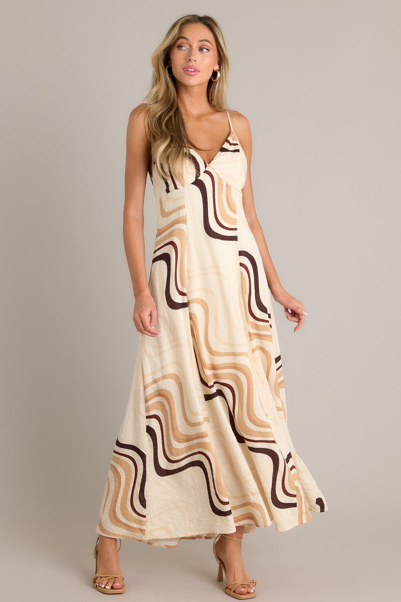 Mystic Sands Beige Multi Print Maxi Dress