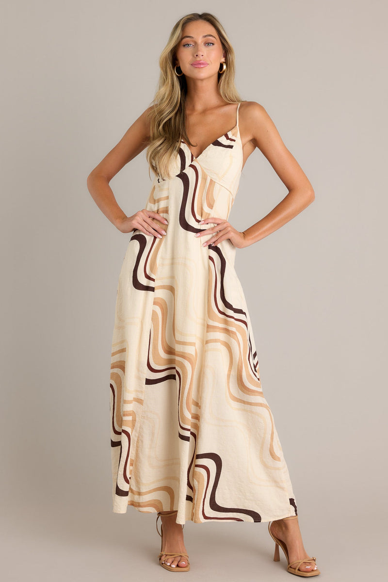 Mystic Sands Beige Multi Print Maxi Dress