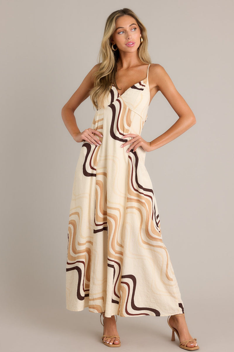 Mystic Sands Beige Multi Print Maxi Dress