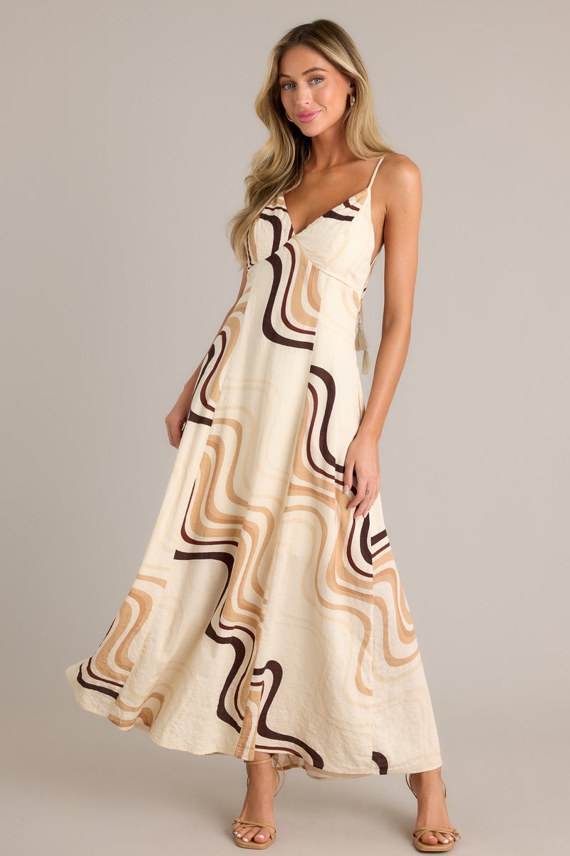 Mystic Sands Beige Multi Print Maxi Dress