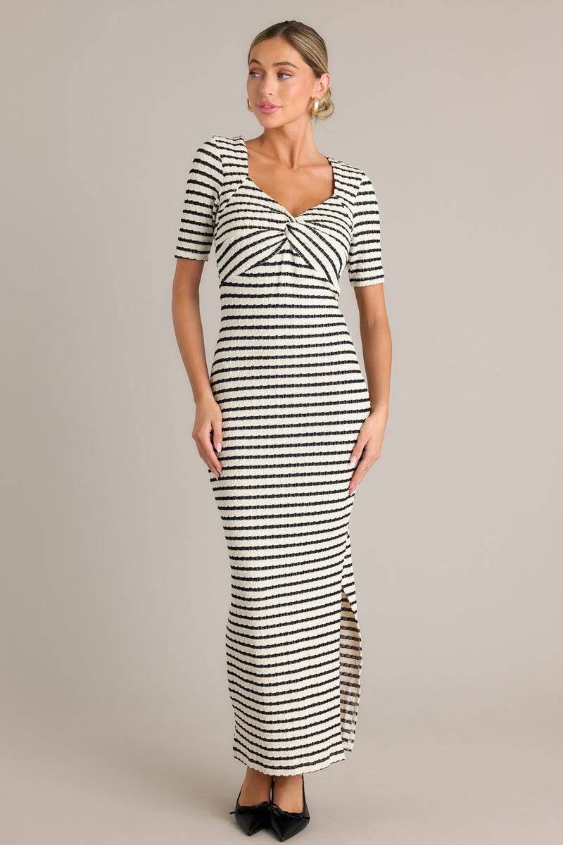 City Lights Black Stripe Bodycon Maxi Dress