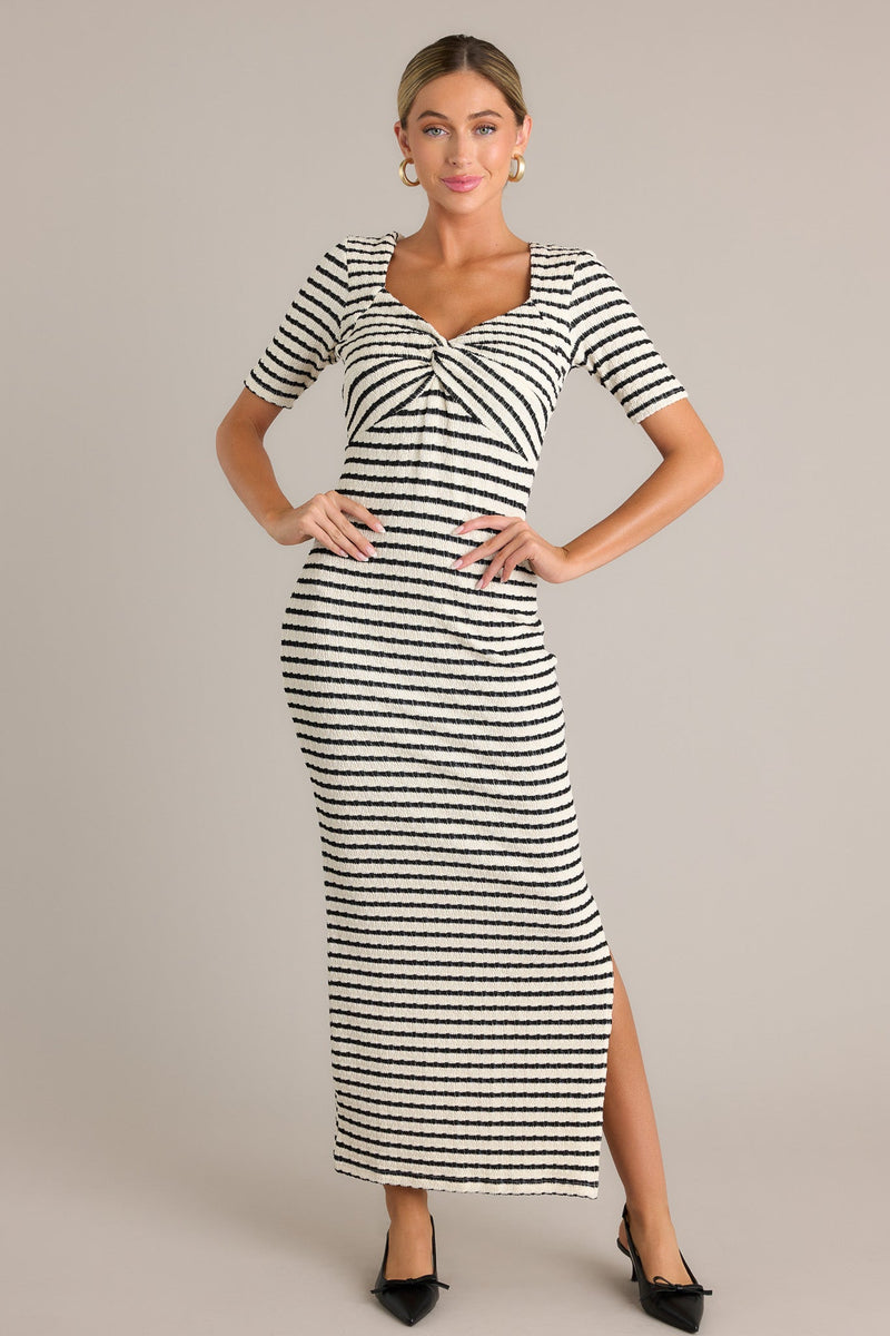 City Lights Black Stripe Bodycon Maxi Dress