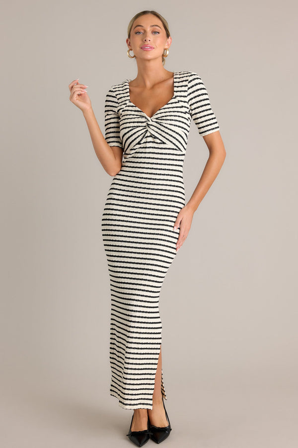 City Lights Black Stripe Bodycon Maxi Dress