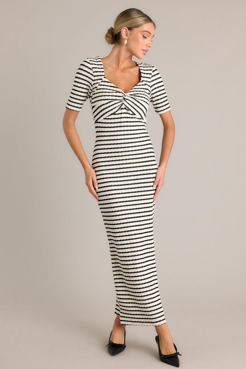 City Lights Black Stripe Bodycon Maxi Dress