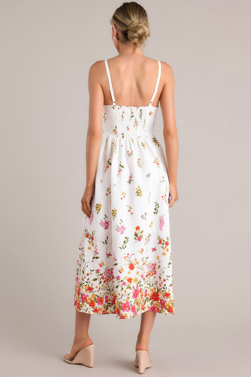 Botanical Queen Ivory Floral Linen Midi Dress