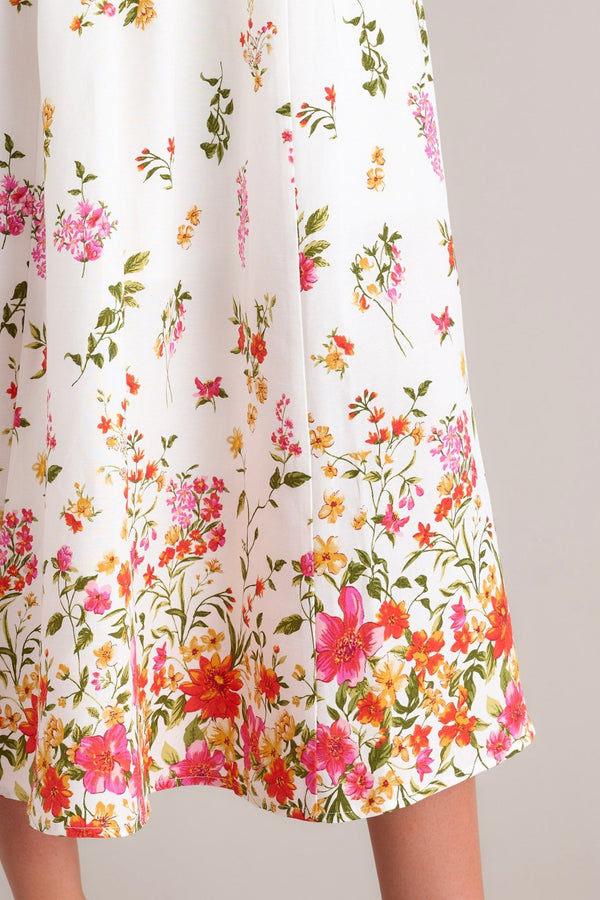 Botanical Queen Ivory Floral Linen Midi Dress