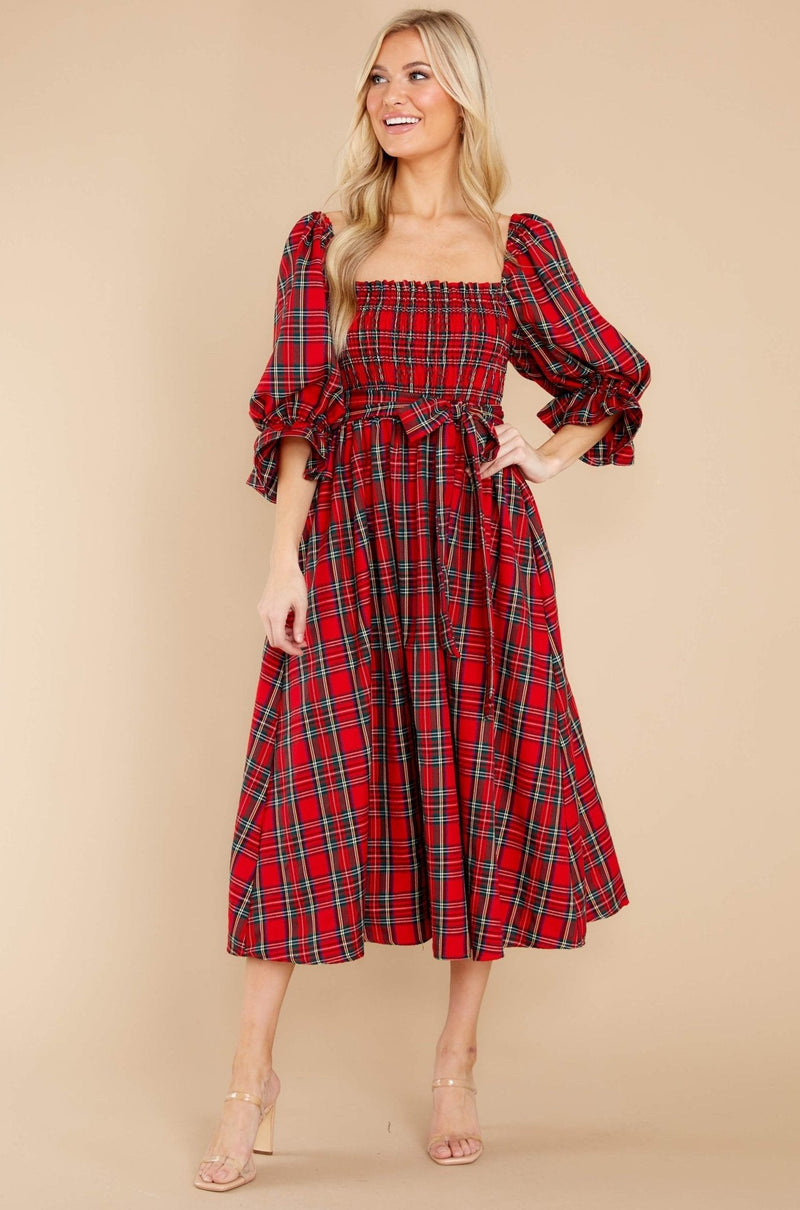 Everyday Cheer Red Plaid Maxi Dress