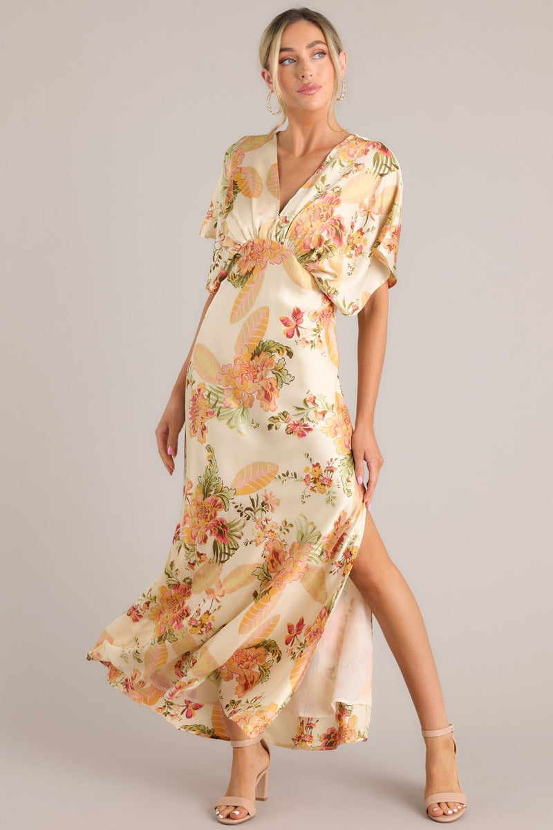 Frames Of Bliss Beige Floral Maxi Dress