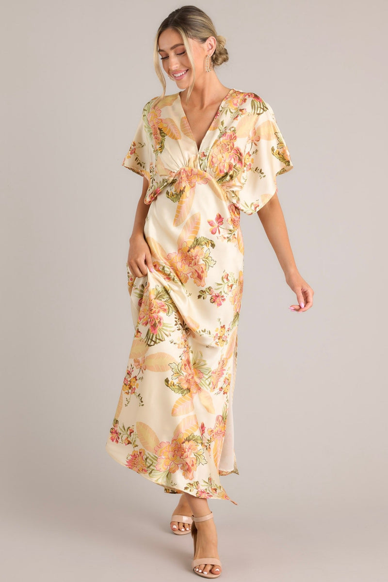 Frames Of Bliss Beige Floral Maxi Dress