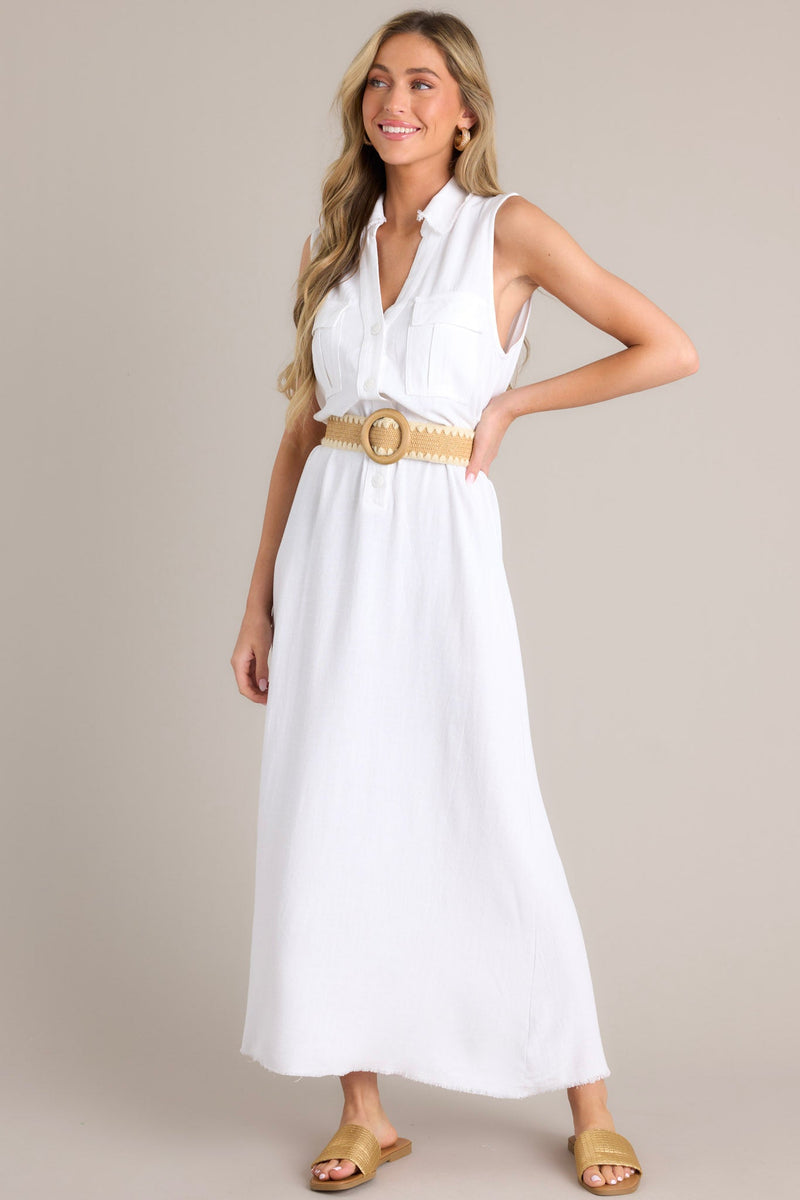 Harbor Breeze White Collared Sleeveless Maxi Dress