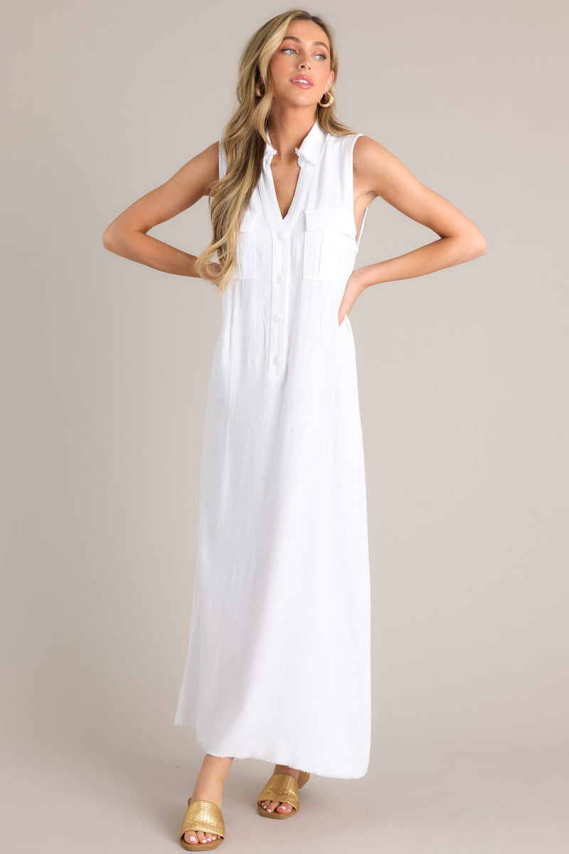 Harbor Breeze White Collared Sleeveless Maxi Dress