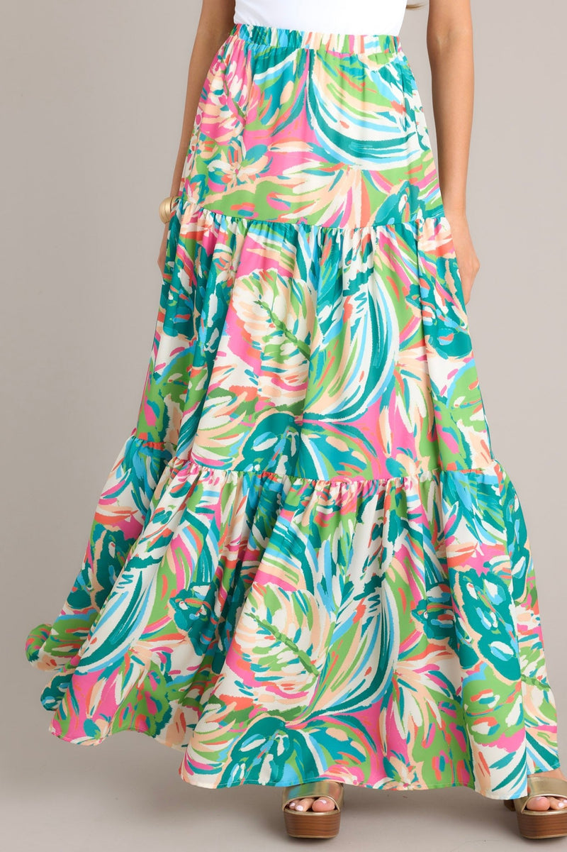 Oceanic Mirage Teal Tropical Print Maxi Skirt