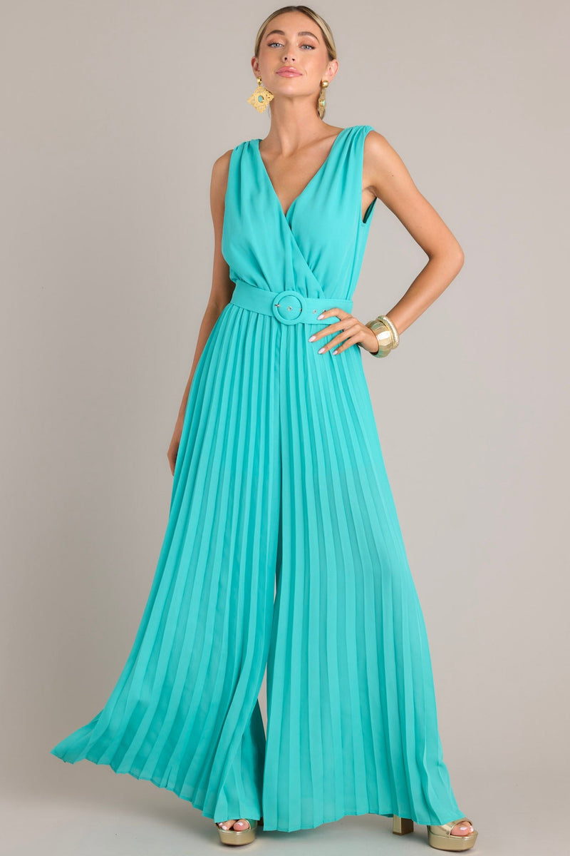 Paradise Haven Aqua Belted Jumpsuit