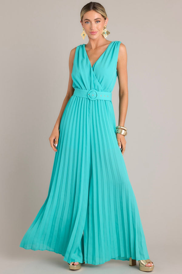 Paradise Haven Aqua Belted Jumpsuit