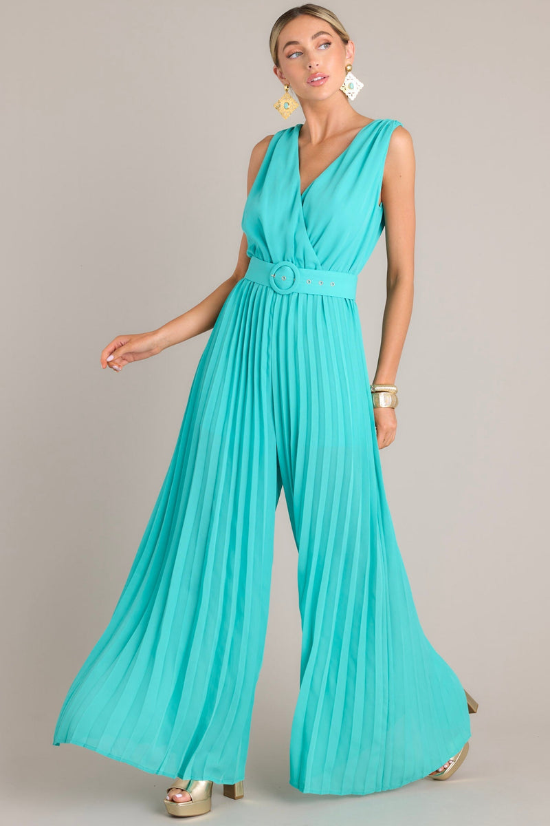 Paradise Haven Aqua Belted Jumpsuit