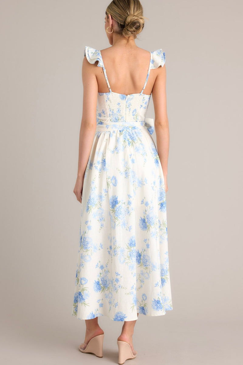 Porcelain Bloom Ivory Floral Bustier Midi Dress