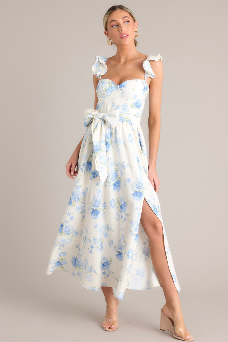 Porcelain Bloom Ivory Floral Bustier Midi Dress