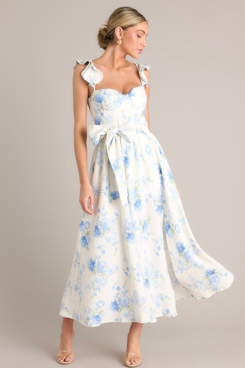 Porcelain Bloom Ivory Floral Bustier Midi Dress