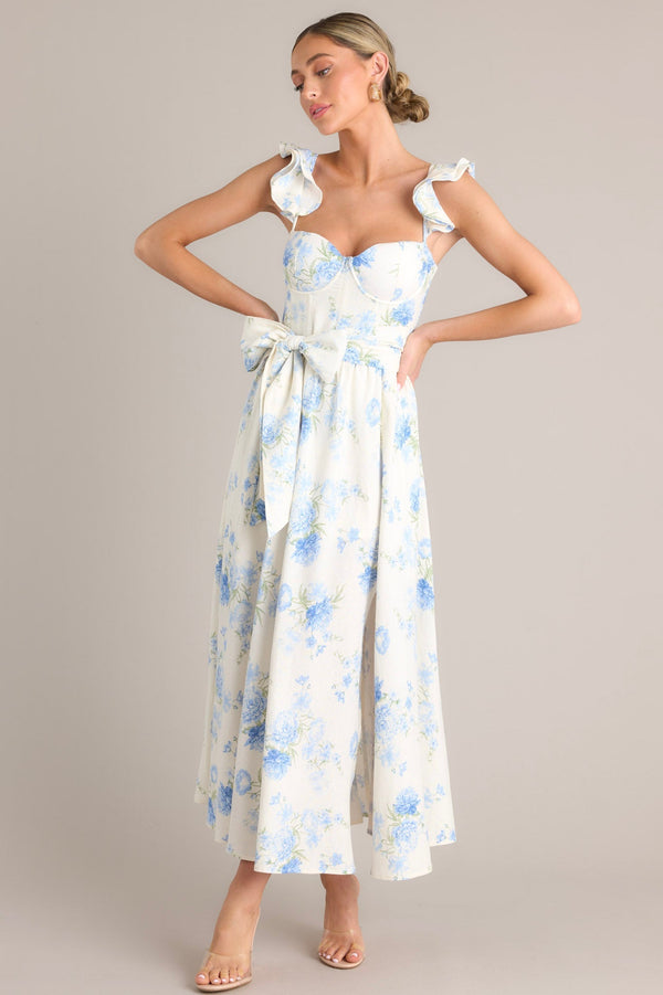 Porcelain Bloom Ivory Floral Bustier Midi Dress