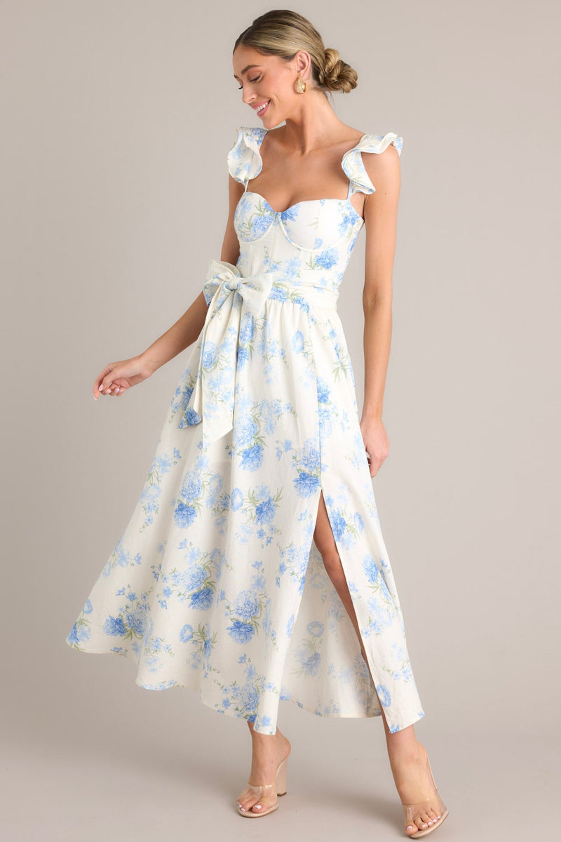 Porcelain Bloom Ivory Floral Bustier Midi Dress